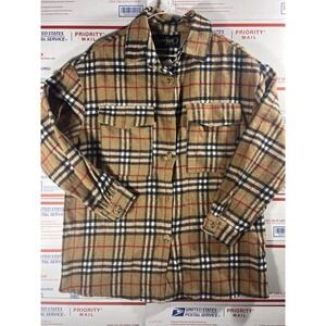 SPOON JEANS Womens M Long Flannel Button Front Shirt Burberry Plaid NWT